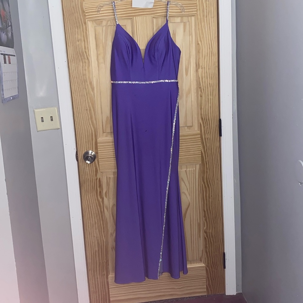 Purple prom dress with a silver diamond design!